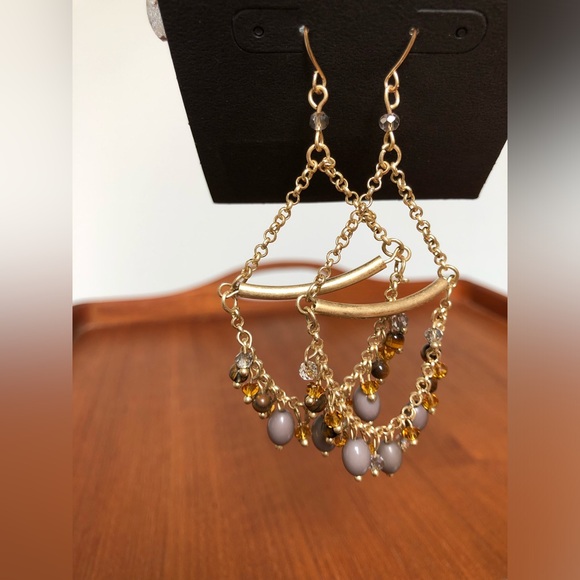 NWT Target Boho Gold Mocha Bead Dangle Earrings - Picture 2 of 5